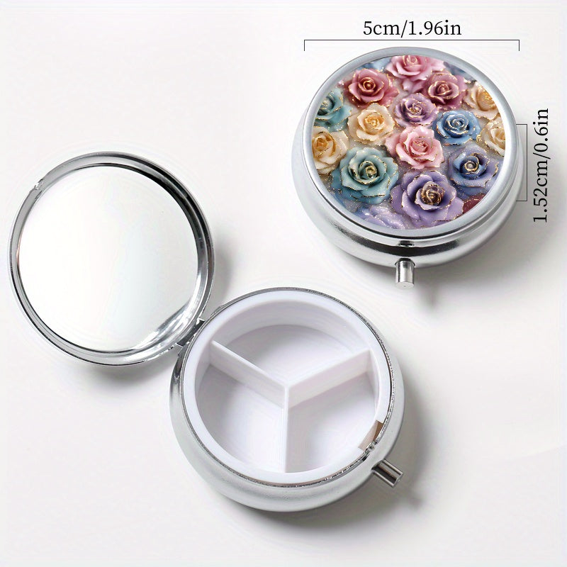 Ceramic Rose Pattern Pill Boxes Set of 2 - Round & Square