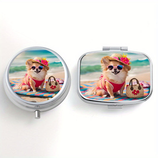 Beach Puppy Pattern Pill Boxes - Set of 2