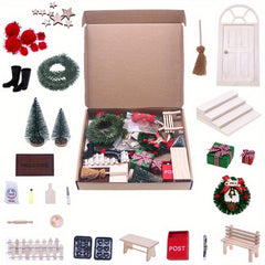 Elf Door Christmas Decor Flower Vine Wreath Mini Tree Gift Boxes