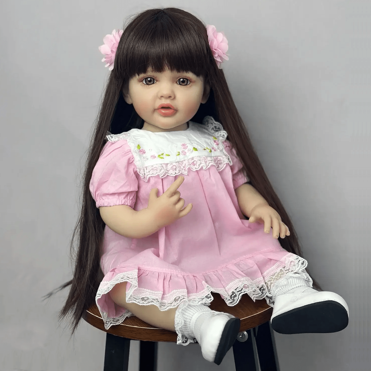 Realistic Pink Princess Doll with Long Hair, Clothes & Accessories