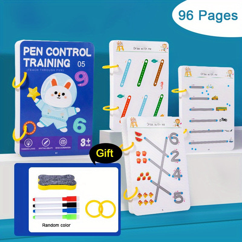 96 Page Reusable Magic Tracking Workbook for Kids with Bold Lines