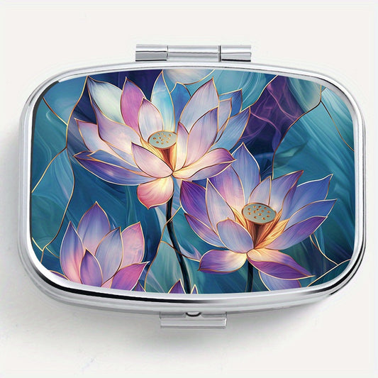 Glass Lotus Print Pattern Medicine Box Two Compartment Pill Box