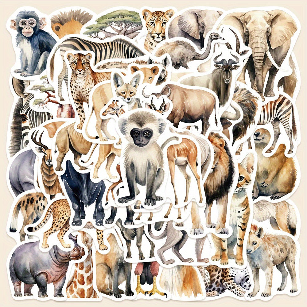 50pcs African Animal Stickers Pack PVC Decals Reusable Self Adhesive Mixed Shape