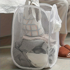 Collapsible Pop Up Mesh Laundry Hamper High Capacity Round Polyester