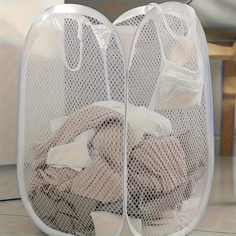 Collapsible Pop Up Mesh Laundry Hamper High Capacity Round Polyester
