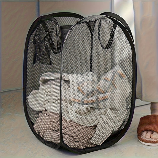 Collapsible Pop Up Mesh Laundry Hamper High Capacity Round Polyester