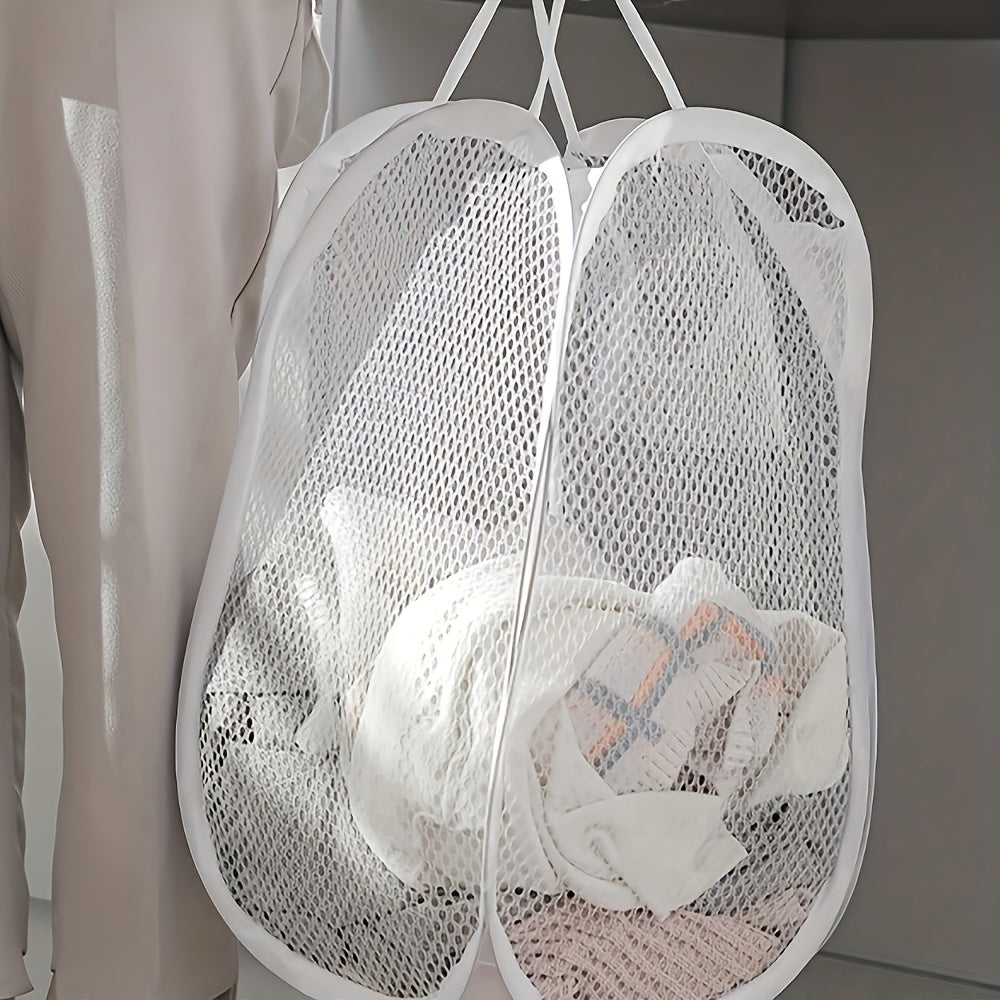 Collapsible Pop Up Mesh Laundry Hamper High Capacity Round Polyester