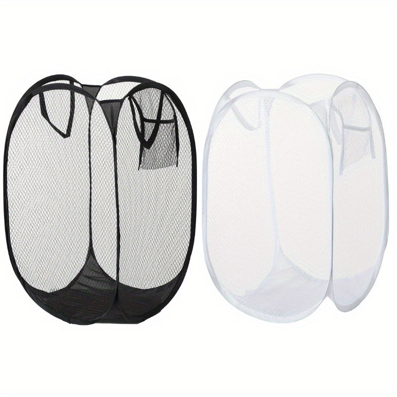 Collapsible Pop Up Mesh Laundry Hamper High Capacity Round Polyester
