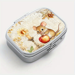 Charming Mouse Print Square Pill Box with 2 Compartments