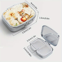 Charming Mouse Print Square Pill Box with 2 Compartments