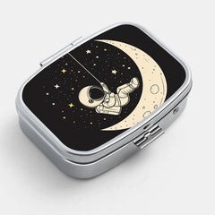 Moon Print Pill Organizer Compact 2 Compartment Metal Case
