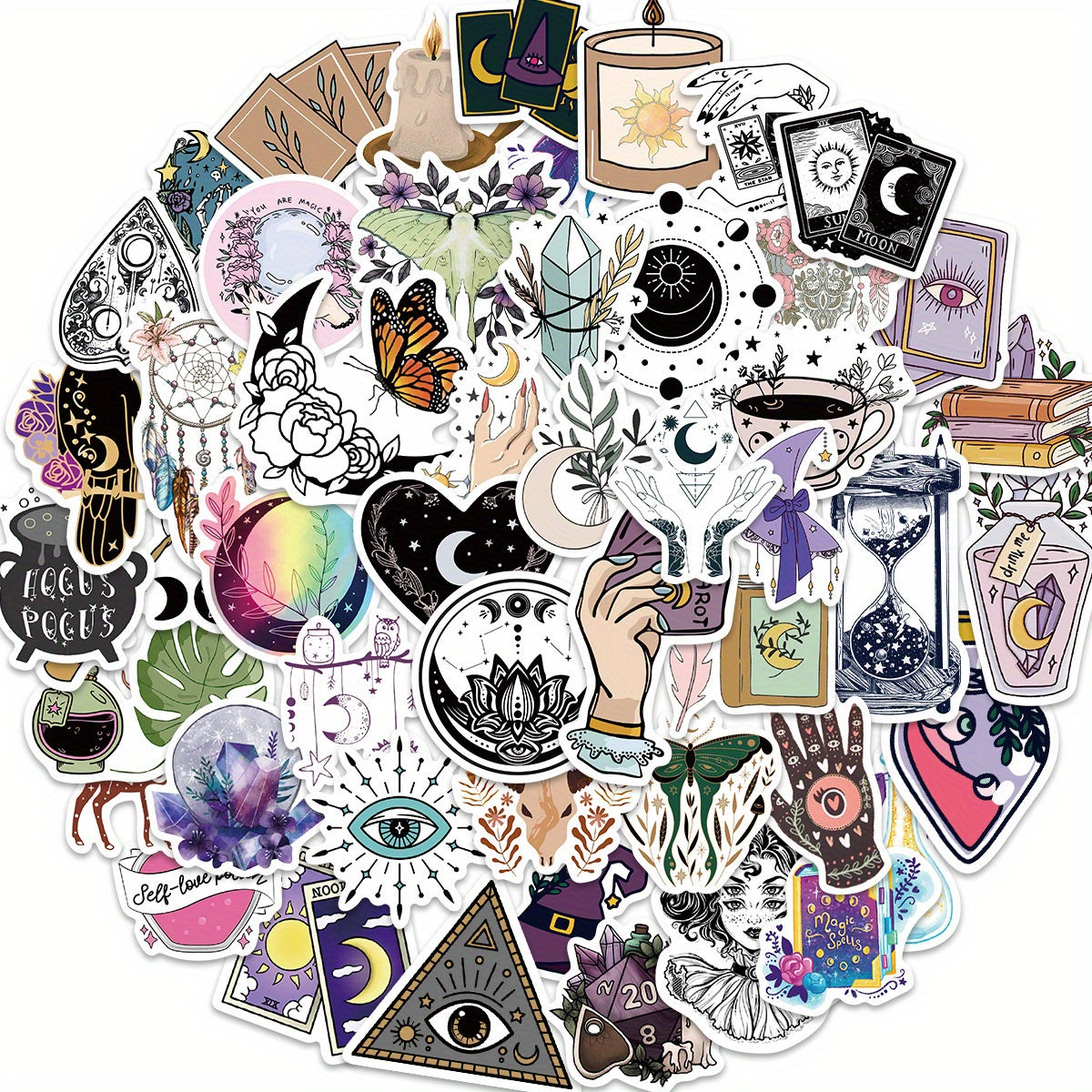 50pcs Witchy Vinyl Stickers Reusable Halloween Assorted Colors
