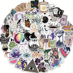 50pcs Witchy Vinyl Stickers Reusable Halloween Assorted Colors
