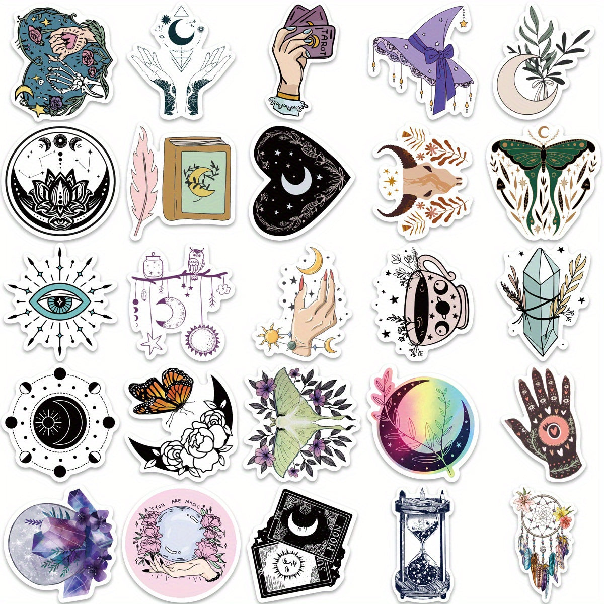 50pcs Witchy Vinyl Stickers Reusable Halloween Assorted Colors