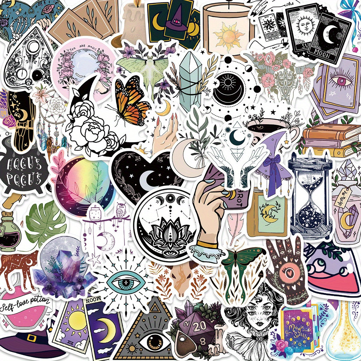 50pcs Witchy Vinyl Stickers Reusable Halloween Assorted Colors