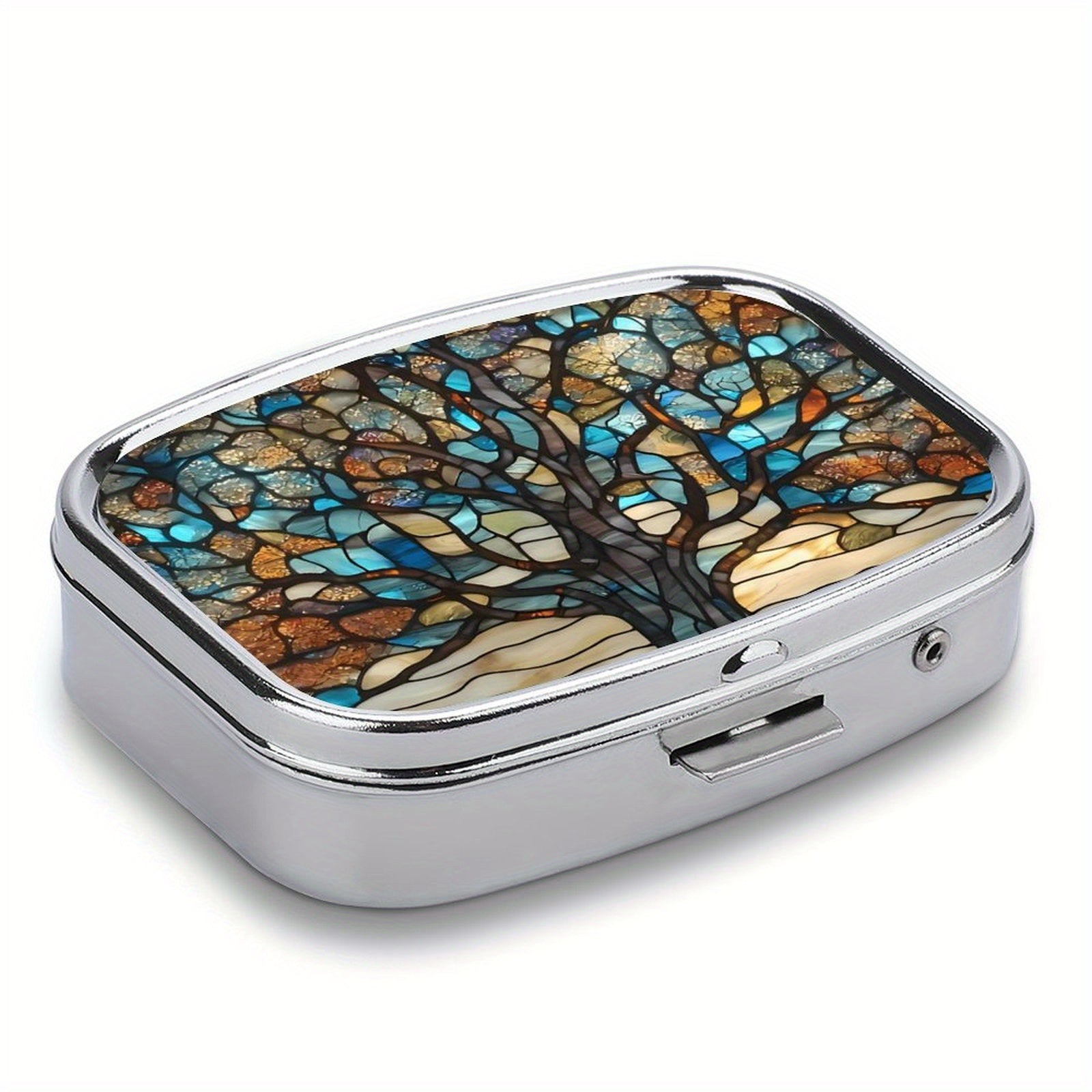 Stained Glass Trees Pill Box 2 Compartment Medicine Case