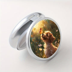 3 Compartment Pill Organizer Round Case with Puppy & Butterfly Print