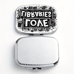 Portable Library Pill Organizer with 2 Compartments - Metal Medicine Box