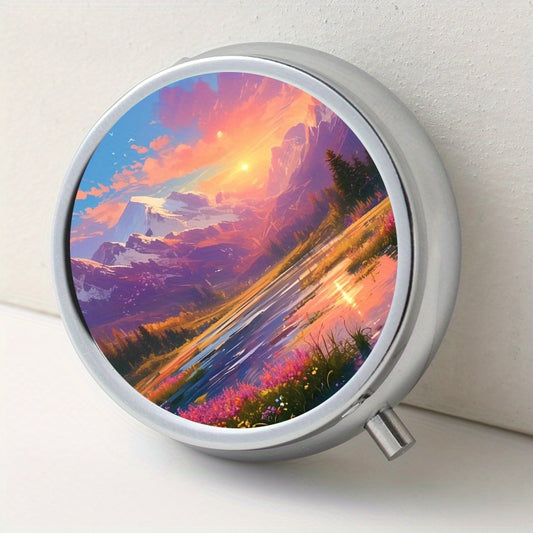 Snow Mountain Round Pill Box 3 Compartment Mini Portable Travel Outdoor Sports