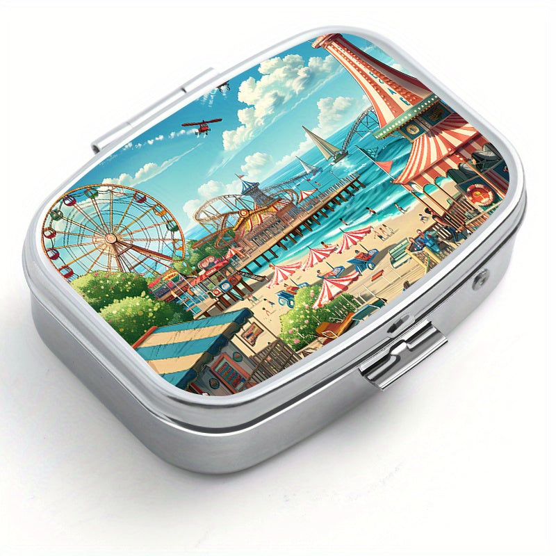 Portable Pill Organizer Metal Case 2 Compartment Medicine Box