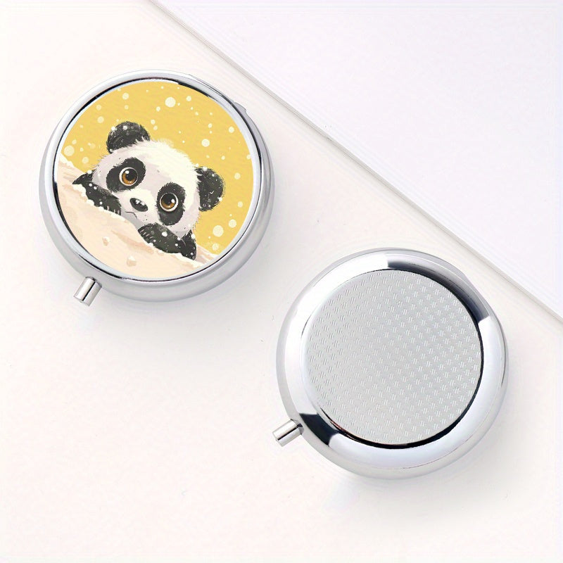 Snow Panda Round Medicine Box 3 Compartment Pill Box Portable