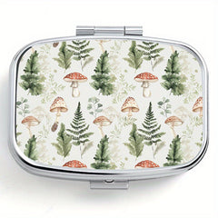 Portable Pill Organizer with Fern & Mushroom Design