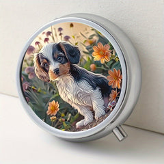 Charming Puppy & Floral Print Pill Case 3 Compartment