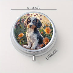 Charming Puppy & Floral Print Pill Case 3 Compartment