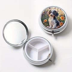 Charming Puppy & Floral Print Pill Case 3 Compartment