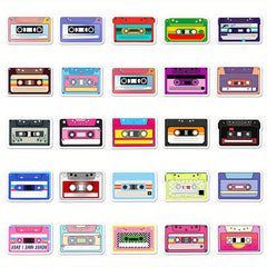 50pcs PVC Reusable Self Adhesive Cartoon Cassette Tape Stickers
