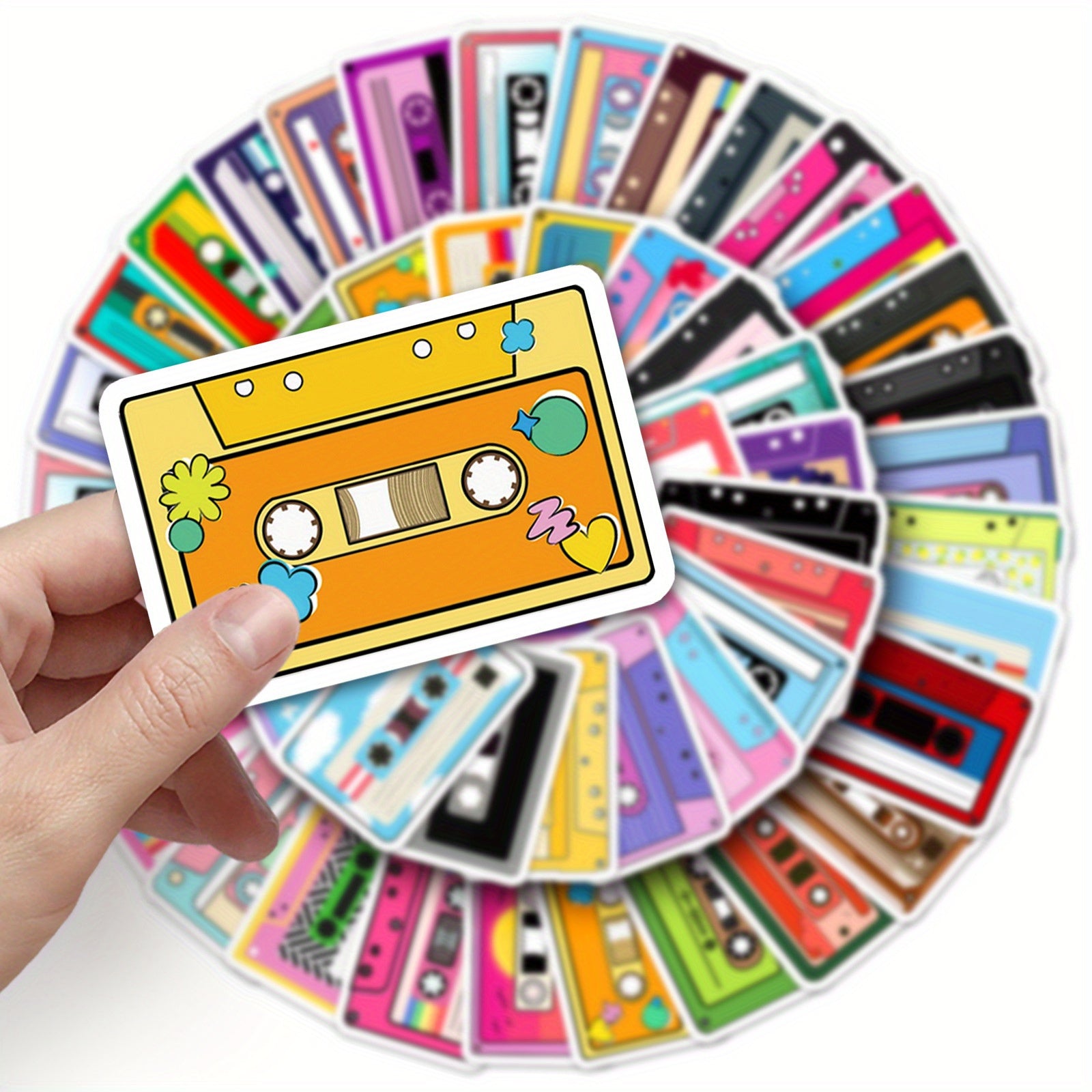50pcs PVC Reusable Self Adhesive Cartoon Cassette Tape Stickers