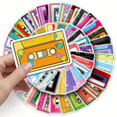 50pcs PVC Reusable Self Adhesive Cartoon Cassette Tape Stickers