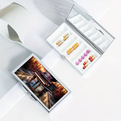 Piano Pattern Printed Rectangular Pill Box Mini Portable Pill Box