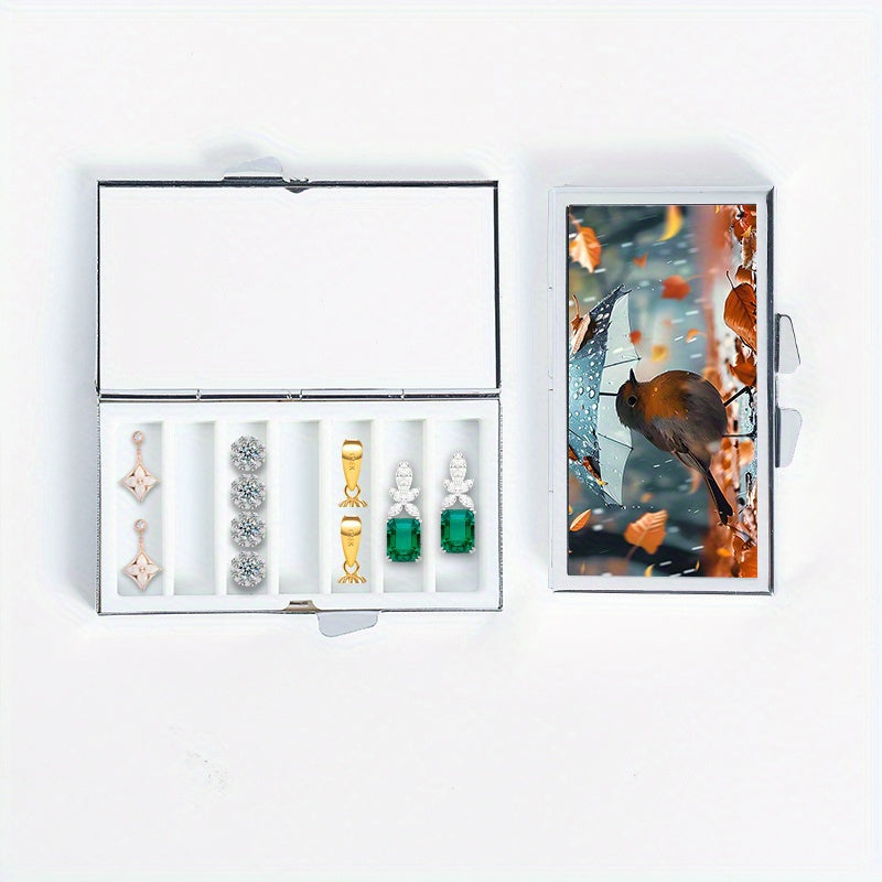 Bird Pattern Printed Rectangular Medicine Box 7 Compartment Pill Box