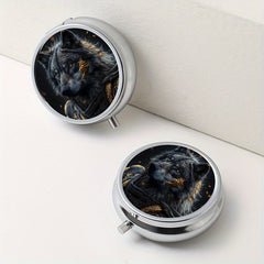 Armored Wolf Pattern Round Medicine Box Mini Portable Pill Box for Travel