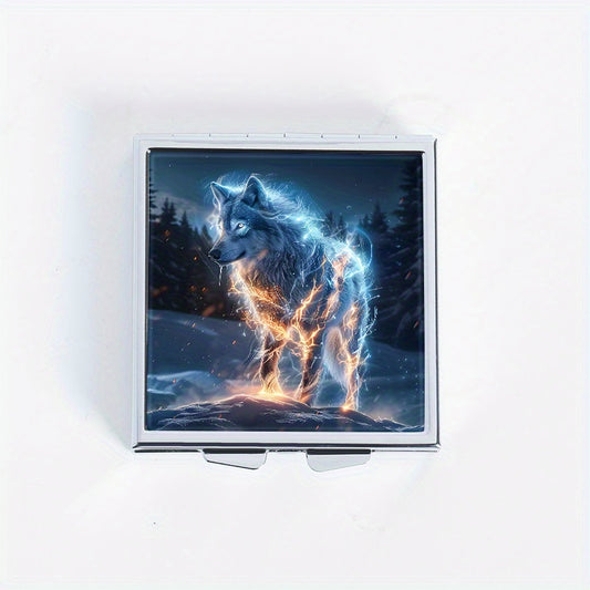 Ice Flame Wolf Print Pill Organizer Metal Case