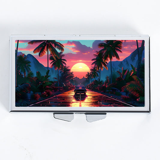 Highway Sunset Pattern Rectangular Medicine Box 7 Compartment Pill Box