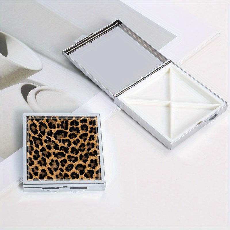 Leopard Print Medicine Box 4 Compartment Pill Box Portable Travel Outdoor