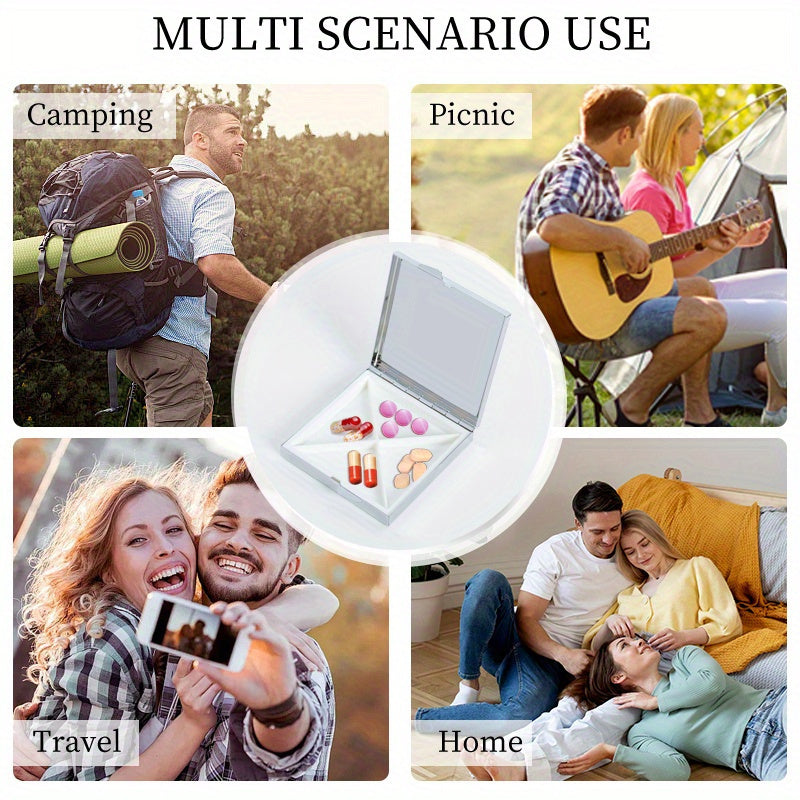 Cat & Bird Illustration Pill Box 4 Compartment Mini Portable Med