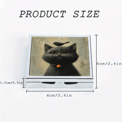 Cat & Bird Illustration Pill Box 4 Compartment Mini Portable Med