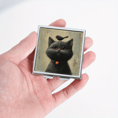 Cat & Bird Illustration Pill Box 4 Compartment Mini Portable Med