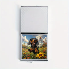 Garden Puppy Print Pill Box 4 Compartment Metal Storage Case