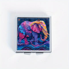 Colorful Elephant Print Square Pill Organizer 4 Compartment Metal Case