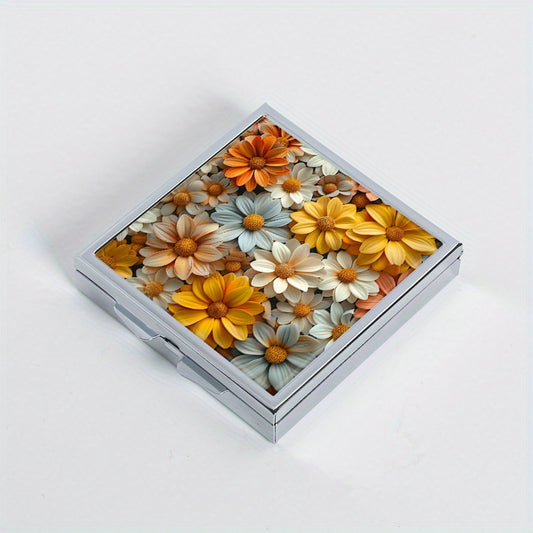 Patterned Square Medicine Box Portable Four Compartment Pill Box