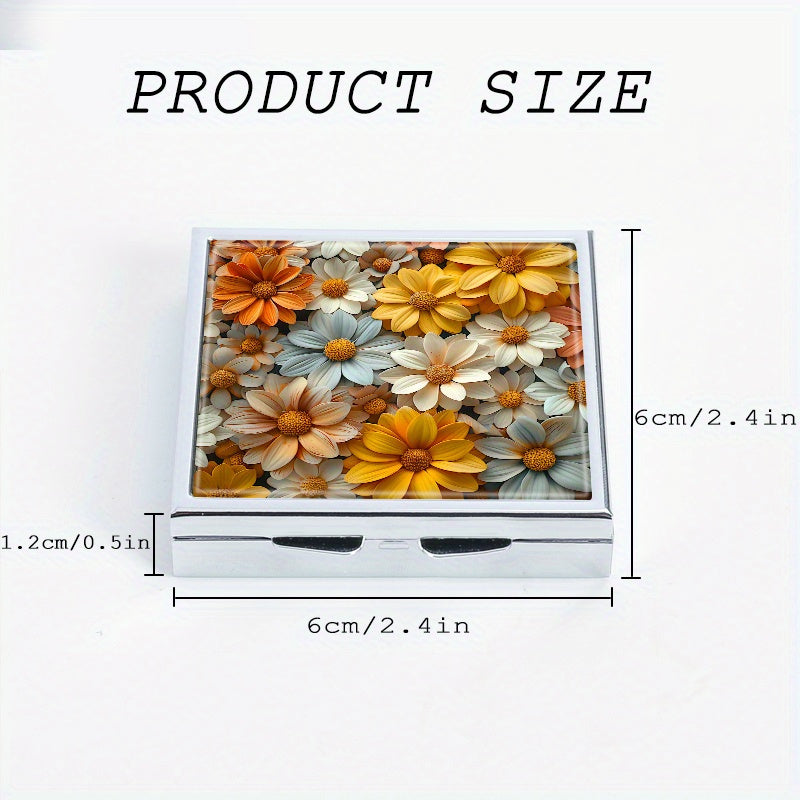 Patterned Square Medicine Box Portable Four Compartment Pill Box