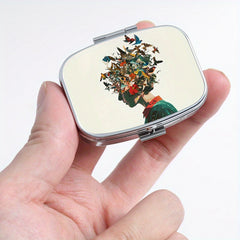 Butterfly Print Pill Organizer Metal Medicine Case Travel Size Moisture Proof