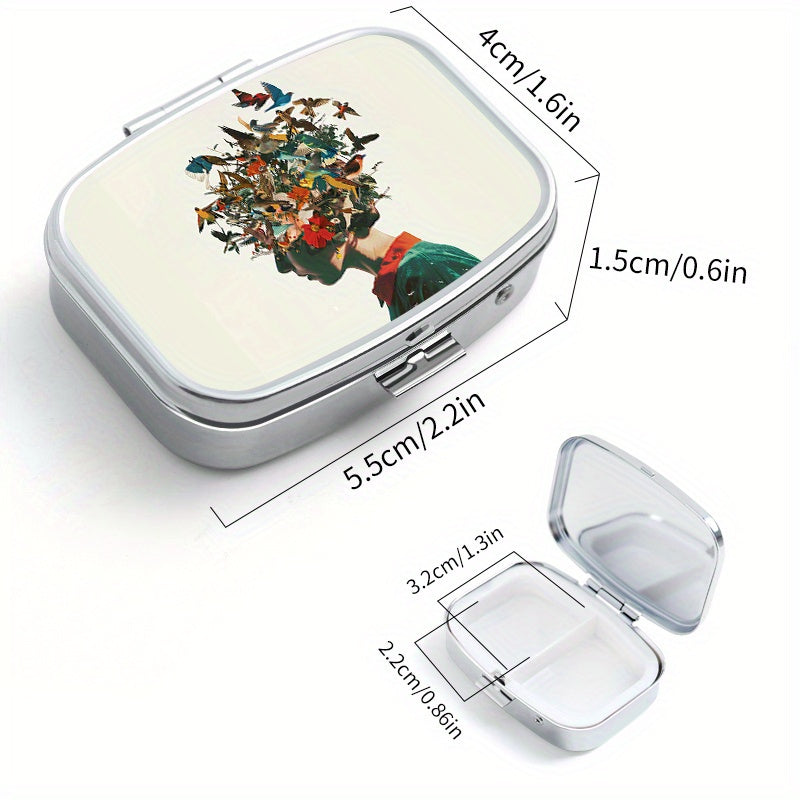 Butterfly Print Pill Organizer Metal Medicine Case Travel Size Moisture Proof