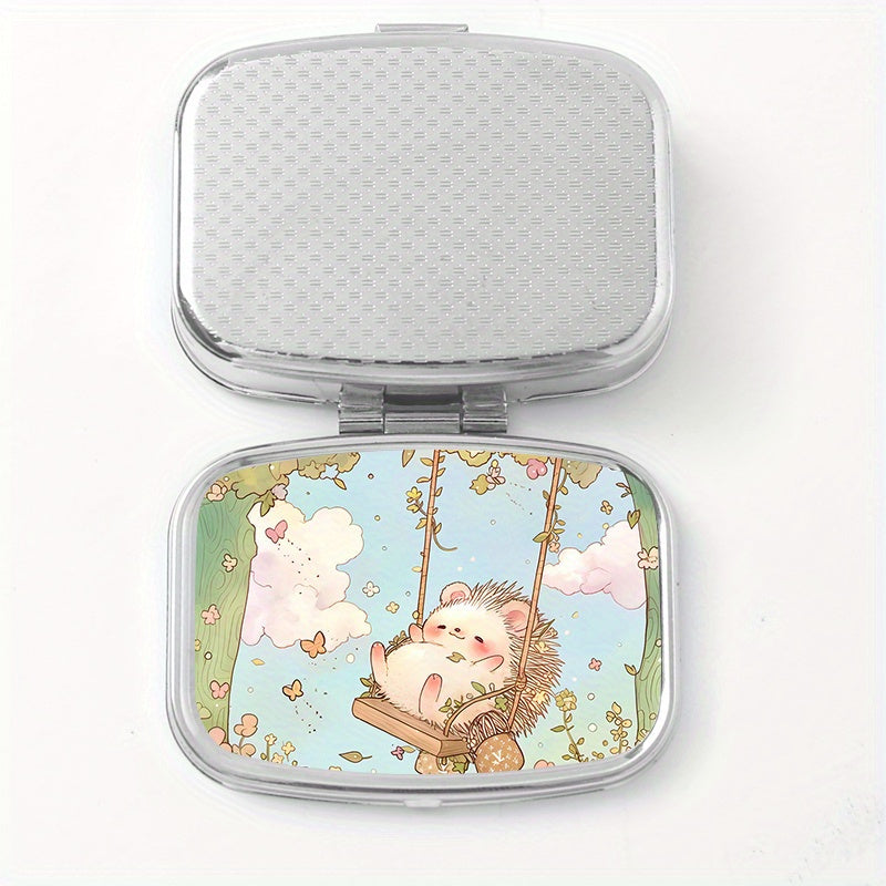 Hedgehog Print Pill Organizer 2 Compartment Portable Metal Case