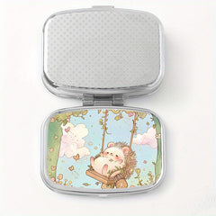 Hedgehog Print Pill Organizer 2 Compartment Portable Metal Case