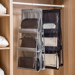 Space Saving Hanging Handbag Organizer Grey Polyester PVC Storage Rack